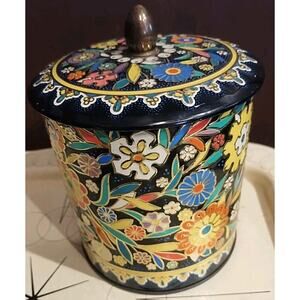 Vintage Daher Multicolor Floral Biscuit Tin Container England 5.1"T x 3.5" in